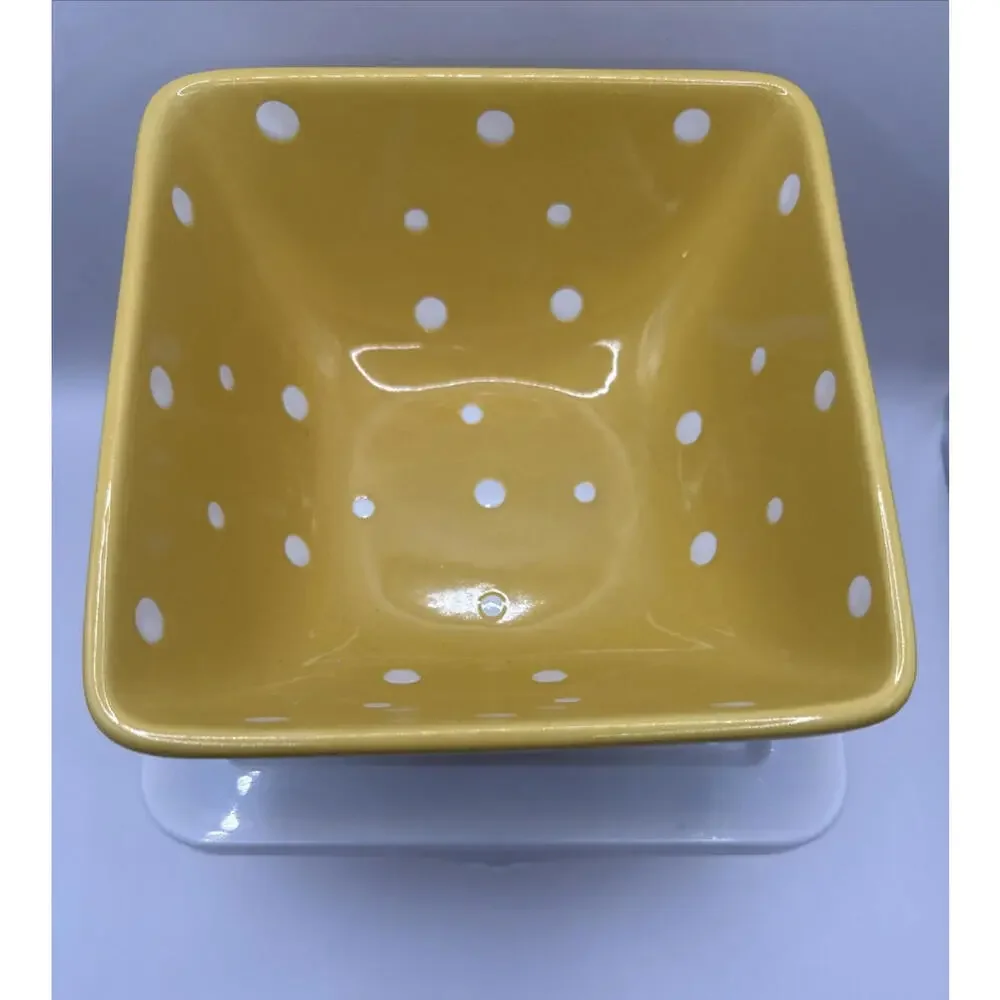 Temptations by Tara Ovenware  1QT /1.5 Qt  Square Bowls Yellow Polka Dot Lid